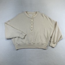 American Eagle Outfitters Henley Sweatshirt Womens S Beige Thermal Oversized picture