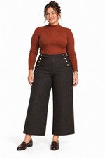 NWT ELOQUII Black Boucle Sailor Pants Wide Leg High Rise Gold Buttons Size 18 picture