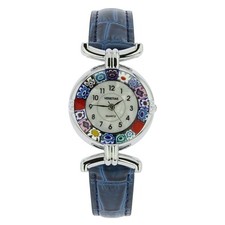 GlassOfVenice Murano Glass Millefiori Watch with Leather Band - Blue Multicolor picture