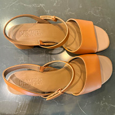 Camper Women’s Tan Leather Strappy Ankle Strap Buckle Open Toe Heels 10 picture