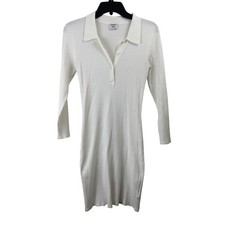 Sunday Best Aritzia Ribbed Knit Dress Women Medium White Polo  Long Sleeve picture