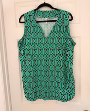 Lulu b Women’s Plus 1X Green navy White Geometric V-Neck Sleeveless Blouse picture
