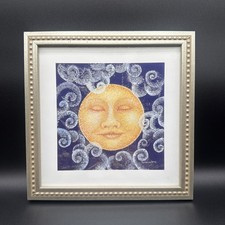 Vtg Lorraine Rossi Framed Celestial Print Full Moon Face Dreamy 90’s Boho picture
