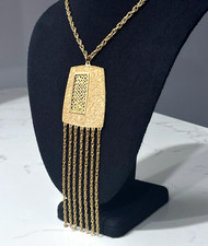 Vintage Estate Necklace Modernist Tassel 1970s Gold Tone Etruscan Revival picture