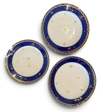 Fine Rare Navy Blue Dore Sevres China Porcelain 2 Soup 1 side plate picture