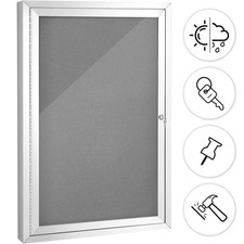 SWANCROWN Outdoor Lockable Gray Fabric Bulletin Board Shatter Resistant Displ... picture