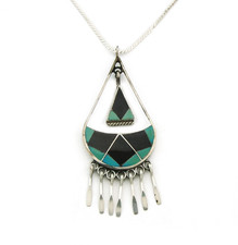 Zuni Necklace Sterling Silver Vintage Natural Gemstone Signed R Lateyice picture