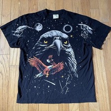 Vintage 1990’s T-shirt Men XL All Over Print Single Stitch Eagle Tribal picture