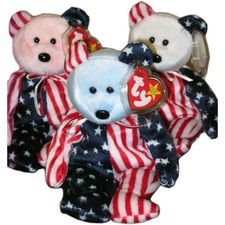 Ty Beanie Babies Set of 3 SPANGLE the Bears (Red/Pink, White & Blue Heads) MWMTs picture