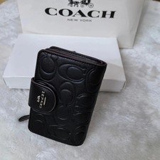 COACH Medium Corner Zip Wallet With Signature CM241 Black outlet NEW W/BOX picture
