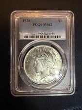 1924-P $1 Peace Silver Dollar PCGS Certified MS62 Uncirculated Coin picture