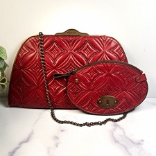 Fossil Vintage Reissue Revival Burgundy Leather Shoulder Bag Coin Pouch Set picture
