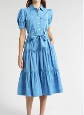 Derek Lam 10 Crosby Buffy Utility Dress Blue/White Stripe Midi, Size 14 picture