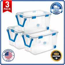 Sterilite 120 Qt Wheeled Gasket Storage Bin w/ Latch Lid Clear 3-Pack picture
