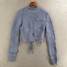 Lelis Collection Cropped Sweater Womens Medium Long Sleeve Casual Mock Neck Blue picture