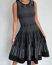 Milly Black White Knit Fit & Flare Sleeveless Dress Size S Geometric Stripe picture