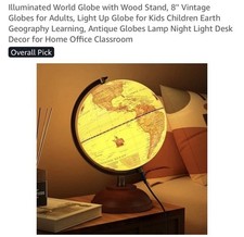 Illuminated World Globe with Wood Stand, 8'' Vintage Globes for Adults, Light... picture