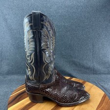 Vtg Justin Mens 6.5D Python Snakeskin Cowboy Boots Brown Black J6508 Made in USA picture