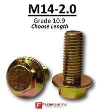 M14-2.0 x (Choose Length) Grade 10.9 Metric Flange Bolts Yellow Zinc Hardened picture