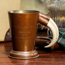 Neat Antique English Copper Boar Handle Hunting Trophy Cup picture