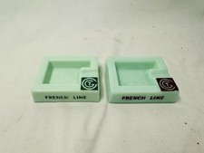 Vtg LOT Of 2 Ashtray CGT Transatlantic France Green Jadeite Glass French Line picture