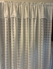 Set of 4 white rod pocket sheer checked curtains w lace trim valance 59W x 82L picture