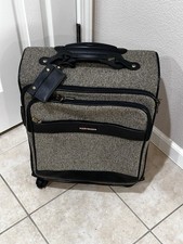 Hartmann Tweed Herringbone Carry On Spinner Suitcase Leather Trim Luggage picture