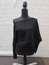 New REISS Lorna Asymmetric Draped Knitted Jumper In Black Sz S picture