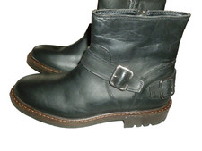 NWOB Franco Fortini Leather Moto Ankle Boots Side Zip Buckle Lug Sole Size 8 picture