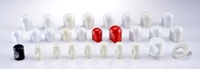 Vintage Mid Century Modern Drawer Pulls Enameled Metal White-Red - Drexel Era picture