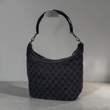 GUCCI Bamboo Tom Ford Hobo Shoulder Bag Black  GG Canvas Leather Italy Vintage picture