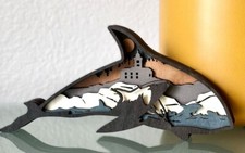 Orca Killer Whale Coastal Ocean Wooden Diorama Sculpture 3D Figure Table Décor picture