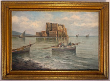 Antique Lazzaro Pasini Neapolitan Oil Painting Naples Seascape Signed Framed Art picture