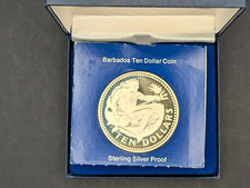 1976 Barbados 10 Dollars Proof Silver Coin 0.925 Sterling KM#21 picture