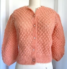 Darlene Vtg 50s 60s Mohair Blend Pink Button Knit Cardigan Sweater Grunge Sz M picture