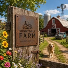Custom Farm Metal Sign,Personalized Farm Entrance Sign, Rustic Aluminum Farm picture