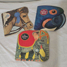 Vintage Golden Shape Books Set Of 3 Elephant, Parrot, Horse. Used picture