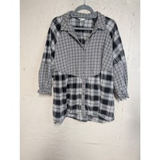 Cato Plus Black Gray Patchwork Plaid Cotton Tunic Top picture