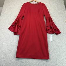 Maggy London Womens Scarlet Sheath Dress Red Ruffle Bell Sleeve Knee-Length 10 picture