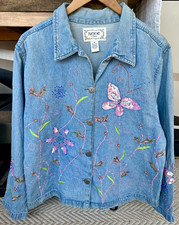 Vintage Tantrums Women's Blue Jacket Size M Button Front Collared Embellished picture