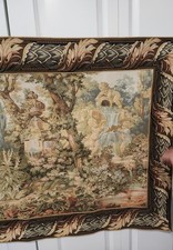 Vintage French Floral Tapestry Wall Hanging OLD MILL Bedroom Décor 59
