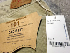 orSlow Men's Ivory Corduroy Dad's Fit 101 Size 4 , Mens 34 , New with Tags picture