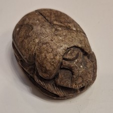 Vintage Egyptian Hand Carved Stone Scarab Beetle Hieroglyphics picture