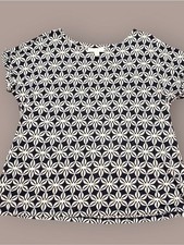 Charter Club Luxury 100% Linen Navy Geometric Floral Top Size M picture