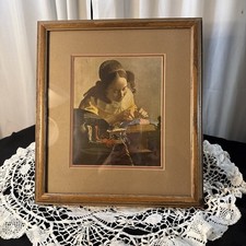 1954 After Jan Vermeer “The Lacemaker” Vintage Full Color Print EC/ Info Inside picture