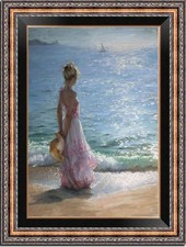 Hand-painted Impression oil painting art female seaside girl on canvas 24