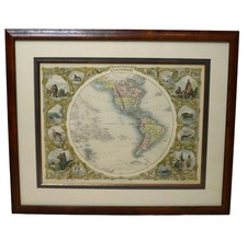 Antique J & F Tallis Western Hemisphere World Map Hand Colored Engraved 1850 picture
