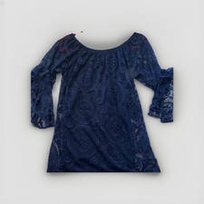 LILDY Sz S M Floral Lace 3/4 Sleeve Tunic Blue Black Whimsygoth Witchy picture