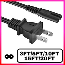 Lot of 2 Prong 2 Pin 2-Slot Plug Figure 8 AC Power Cable 3FT 5FT 10FT 15FT 20FT picture