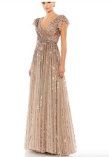 Mac Duggal Copper Taupe Beaded Cap Sleeve Tulle A-Line Gown Size 14 $698 picture